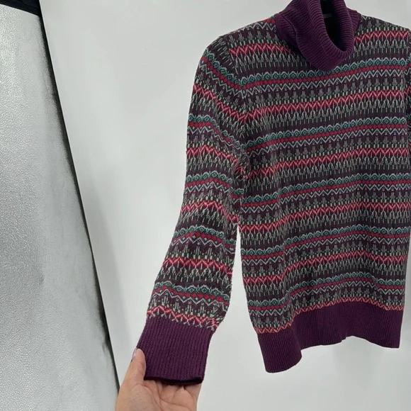 L.L. Bean Turtleneck Cotton Cashmere Sweater Purple Red Fair Isle cozy warm - Picture 4 of 7
